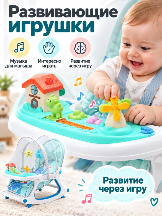Детская коляска 4 в 1: прогулочная, качалка, кресло, стульчик для кормления, 0–36 мес