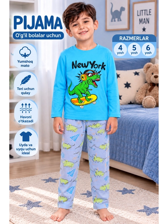 O‘g‘il bolalar pijamasi, bolalar pijamasi, bolalar kiyimi, bolalar pijamasi, ikki qisimli - 
