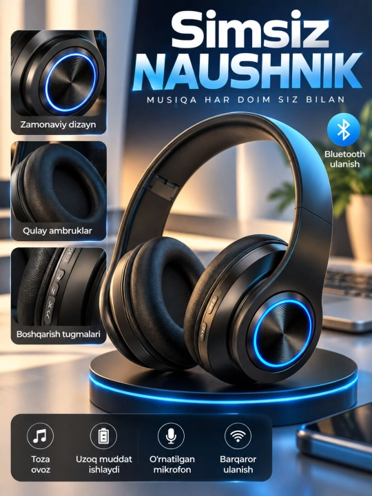 P9 simsiz Bluetooth quloqchini – Mikrofonli, buklanadigan Over-Ear naushnik