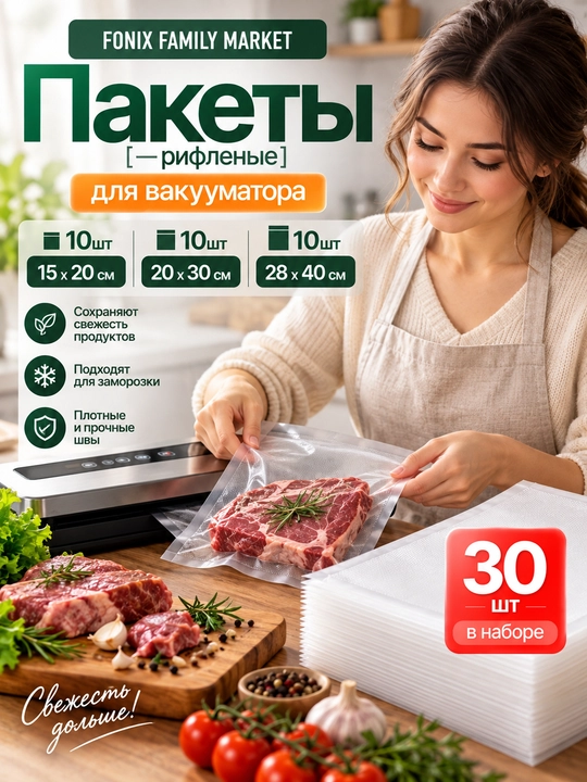Рифленые пакеты для вакууматора — свежесть продуктов надолго! 10 штук - 