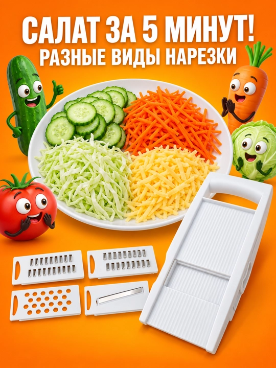 Ручная овощерезка для овощей и фруктов, 4 сменные насадки