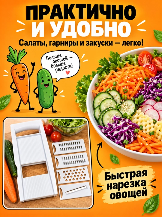 Ручная овощерезка для овощей и фруктов, 4 сменные насадки