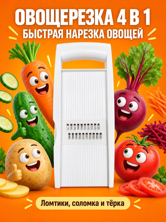 Ручная овощерезка для овощей и фруктов, 4 сменные насадки