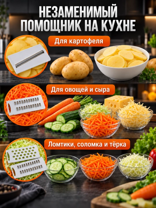 Ручная овощерезка для овощей и фруктов, 4 сменные насадки