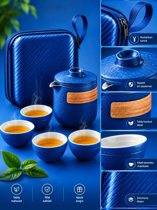 Choynak to‘plami, premium set, sovg‘a uchun, 4 piyola bilan, zamonaviy dizayn