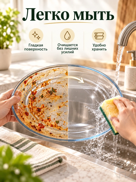 Стеклянная форма для запекания 3 л, для блюд и выпечки, 36 × 24 × 7 см xp-2-6