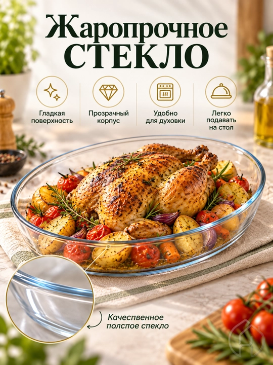 Стеклянная форма для запекания 3 л, для блюд и выпечки, 36 × 24 × 7 см xp-2-6