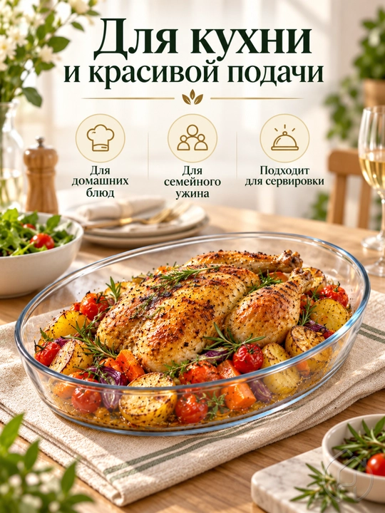 Стеклянная форма для запекания 3 л, для блюд и выпечки, 36 × 24 × 7 см xp-2-6