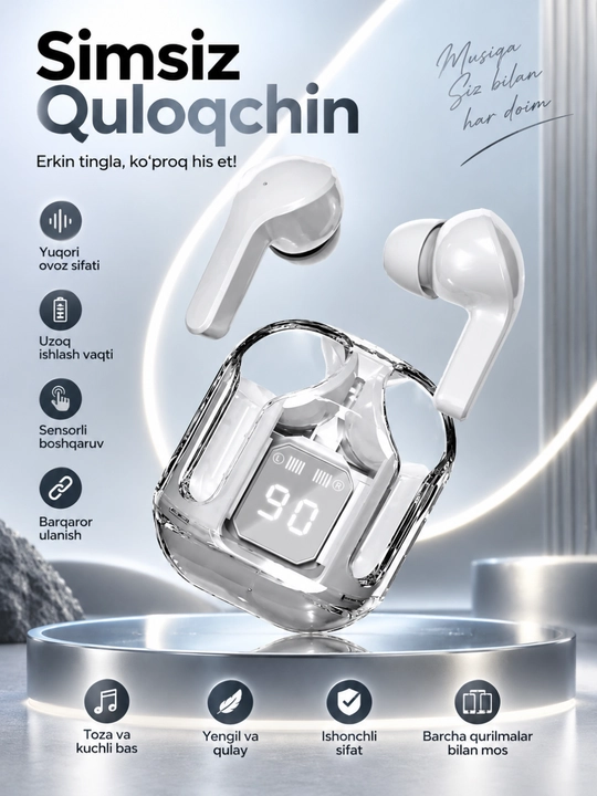 AIBT TWS Bluetooth 5.3 Simsiz Naushnik, LED Displeyli Type-C Zaryadlash Qutisi - 