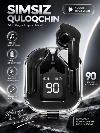 AIBT TWS Bluetooth 5.3 Simsiz Naushnik, LED Displeyli Type-C Zaryadlash Qutisi - 