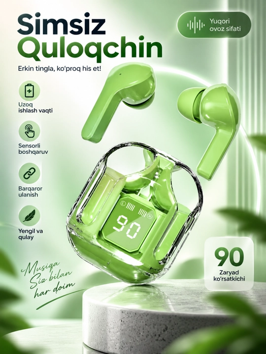 AIBT TWS Bluetooth 5.3 Simsiz Naushnik, LED Displeyli Type-C Zaryadlash Qutisi - 