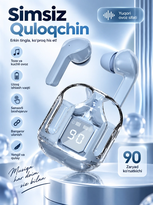 AIBT TWS Bluetooth 5.3 Simsiz Naushnik, LED Displeyli Type-C Zaryadlash Qutisi - 