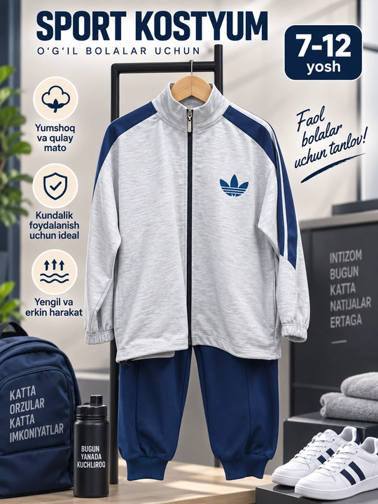 Bolalar sport komplekti, zamonaviy trend kostyum, кофта va shim, 1–12 yosh