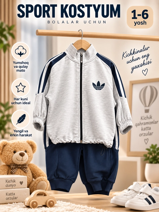 Bolalar sport komplekti, zamonaviy trend kostyum, кофта va shim, 1–12 yosh