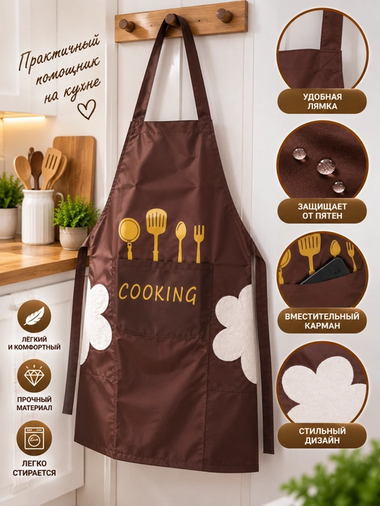 Кухонный фартук женский COOKING, фартук с карманом, для кухни, готовки, дома - 