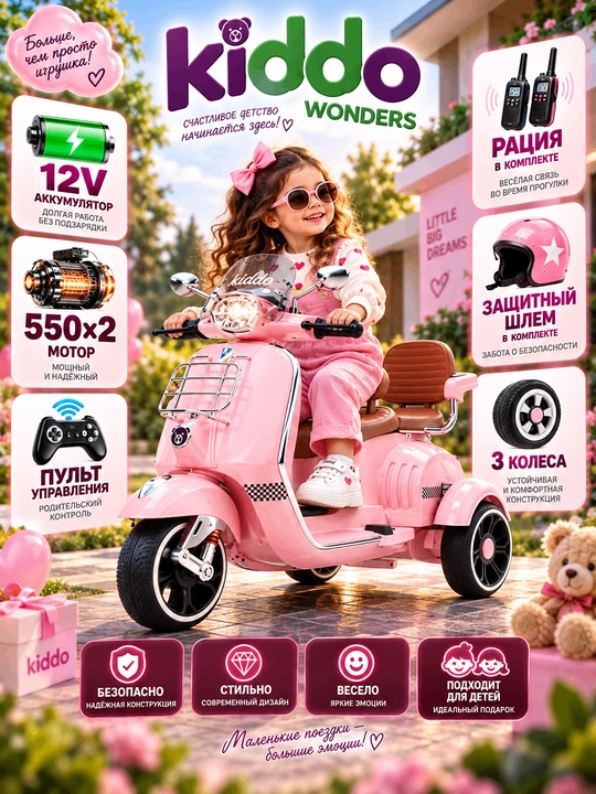 KIDDO WONDERS — стильный электрический трицикл для детей