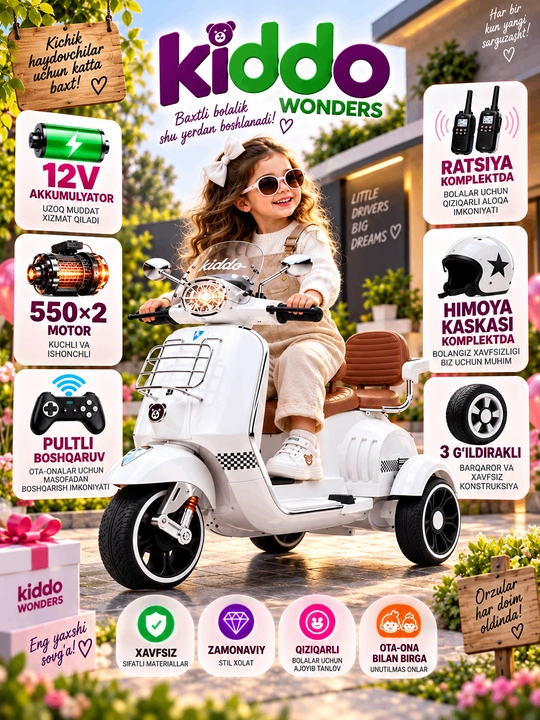 KIDDO WONDERS — стильный электрический трицикл для детей