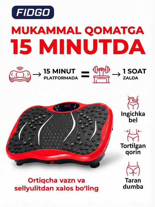 Vibroplatforma FIDGO, ozish va massaj uchun trenajyor, Bluetooth va pult bilan