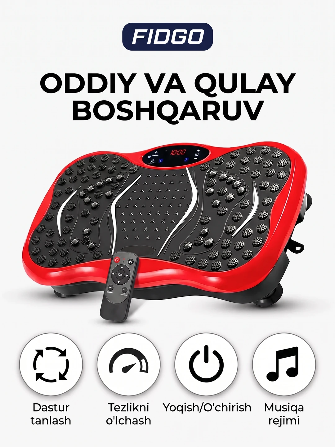 Vibroplatforma FIDGO, ozish va massaj uchun trenajyor, Bluetooth va pult bilan