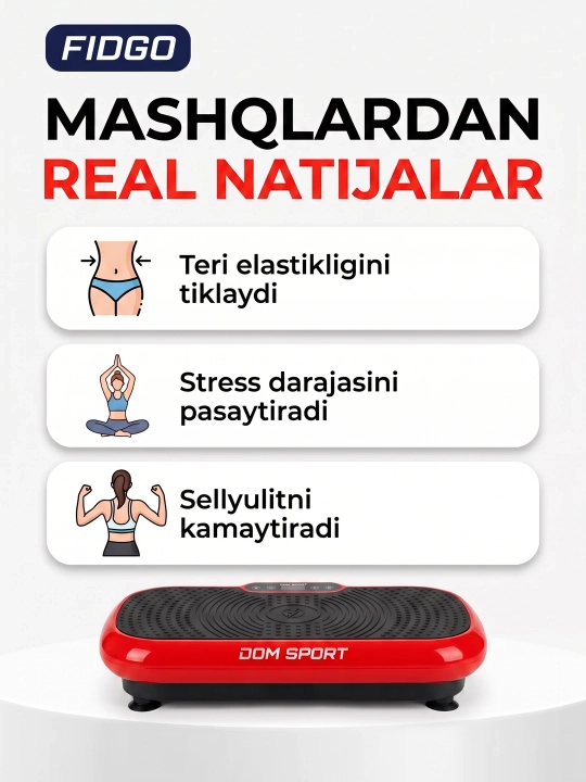 Vibroplatforma FIDGO, ozish va massaj uchun trenajyor, Bluetooth va pult bilan