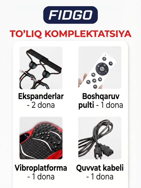 Vibroplatforma FIDGO, ozish va massaj uchun trenajyor, Bluetooth va pult bilan
