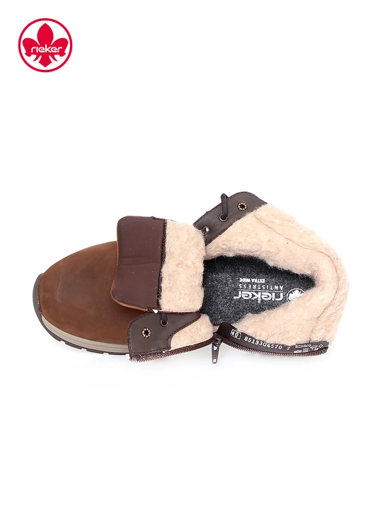 Мужские ботинки Rieker: коричневый матовый верх, шнуровка, молния, мембрана, арт. 11004-22