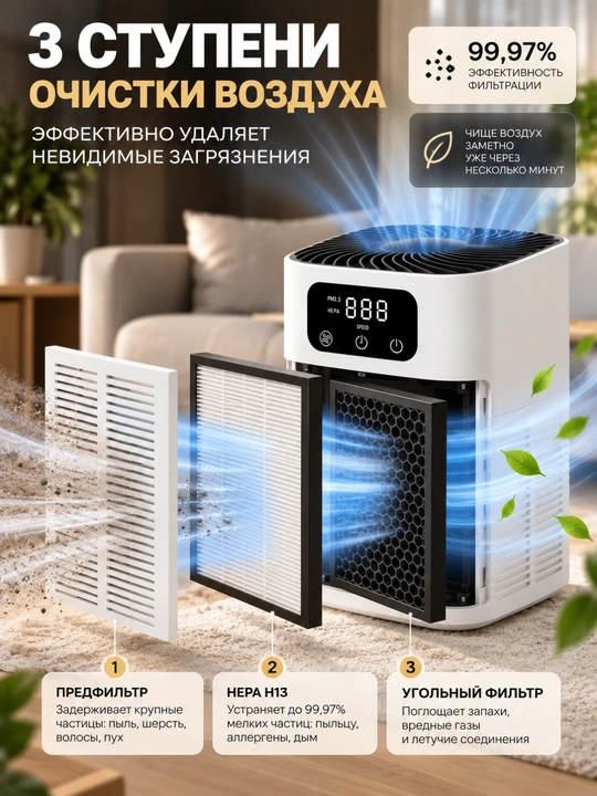 Очиститель воздуха, напольный кондиционер, для дома, до 25 м², с аккумулятором