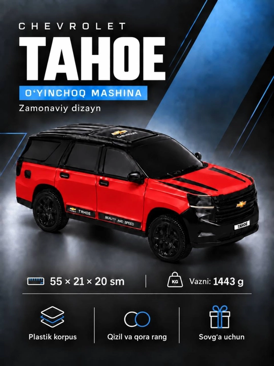 Chevrolet Tahoe o‘yinchoq mashina, katta SUV modeli, bolalar uchun sovg‘a, 55 sm - 