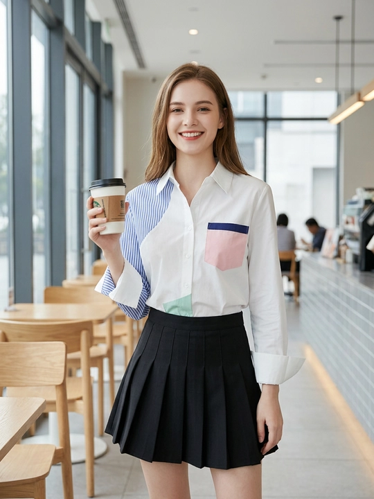 Patchwork (color-block) uslubidagi ayollar ko'ylagi - 