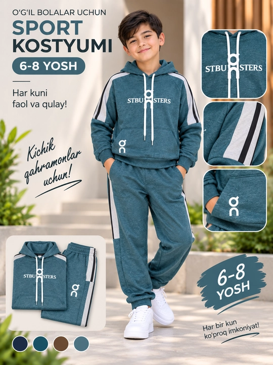 Спортивный костюм для мальчиков с капюшоном, 6–8 лет - 