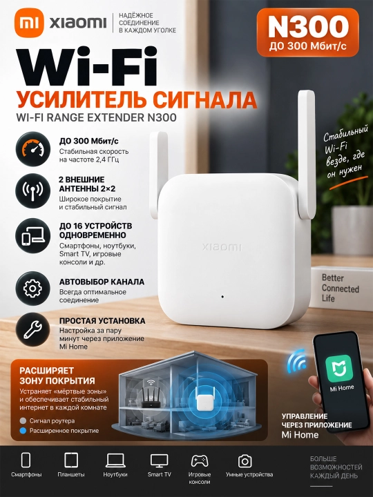 Wi-Fi усилитель сигнала (репитер) Wi-Fi Range Extender N300