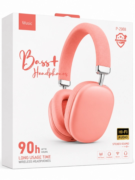 Bass+ p-2988 simsiz bluetooth quloqchin, hi-fi stereo, 90 soat batareya, buklanadigan