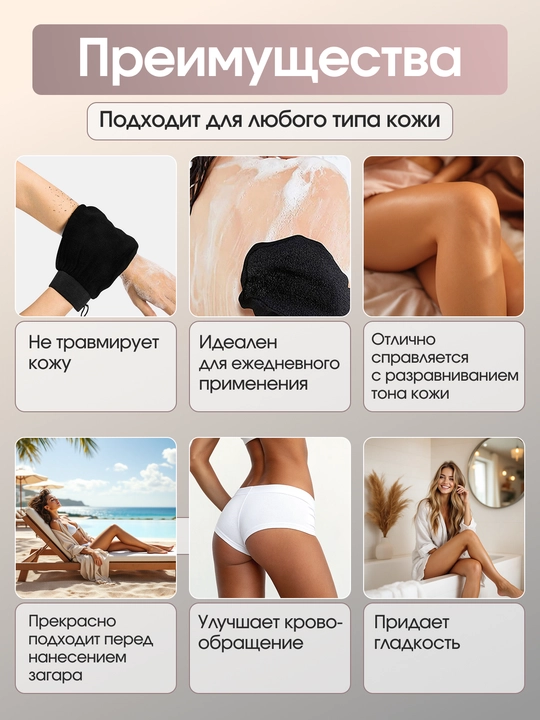 Мочалка для душа, варежка для пилинга тела