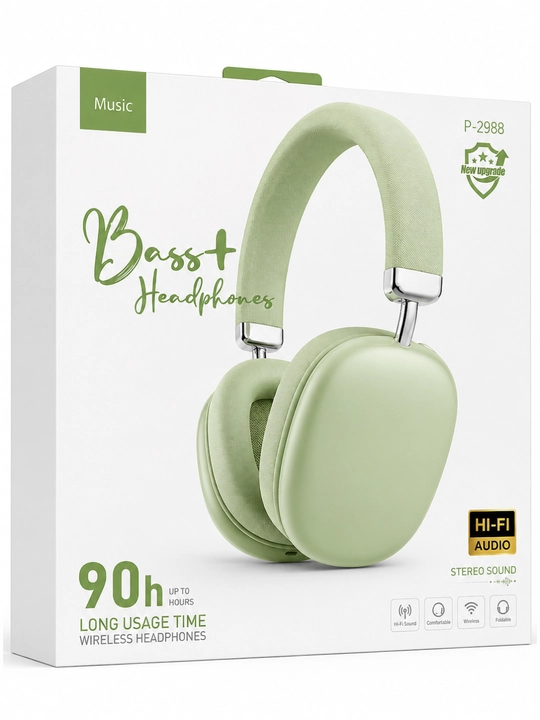 Bass+ p-2988 simsiz bluetooth quloqchin, hi-fi stereo, 90 soat batareya, buklanadigan