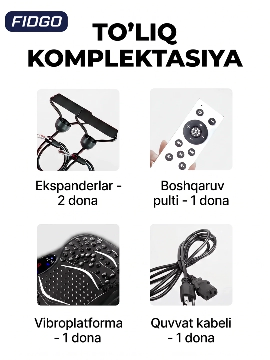 Vibroplatforma FIDGO, ozish va massaj uchun trenajyor, Bluetooth va pult bilan