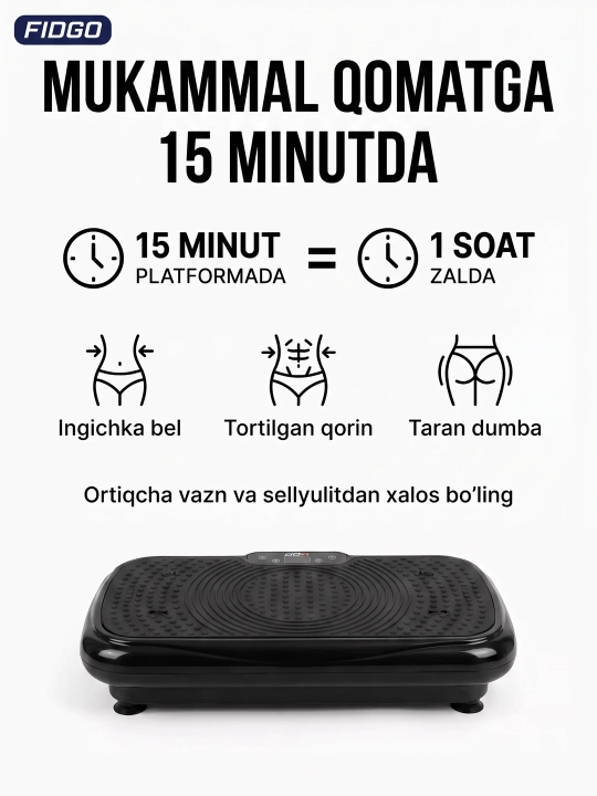 Vibroplatforma FIDGO, ozish va massaj uchun trenajyor, Bluetooth va pult bilan