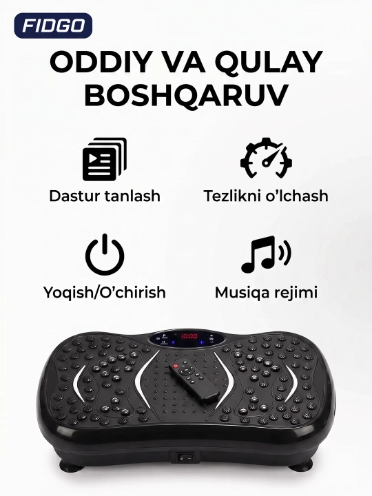 Vibroplatforma FIDGO, ozish va massaj uchun trenajyor, Bluetooth va pult bilan