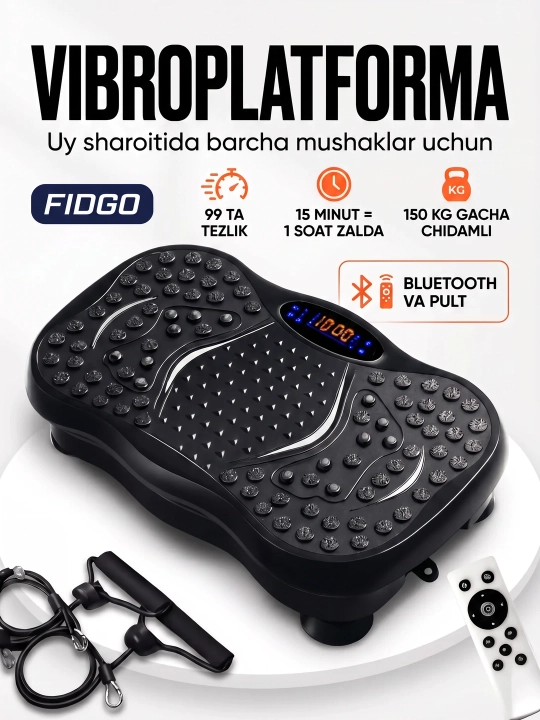 Vibroplatforma FIDGO, ozish va massaj uchun trenajyor, Bluetooth va pult bilan - 
