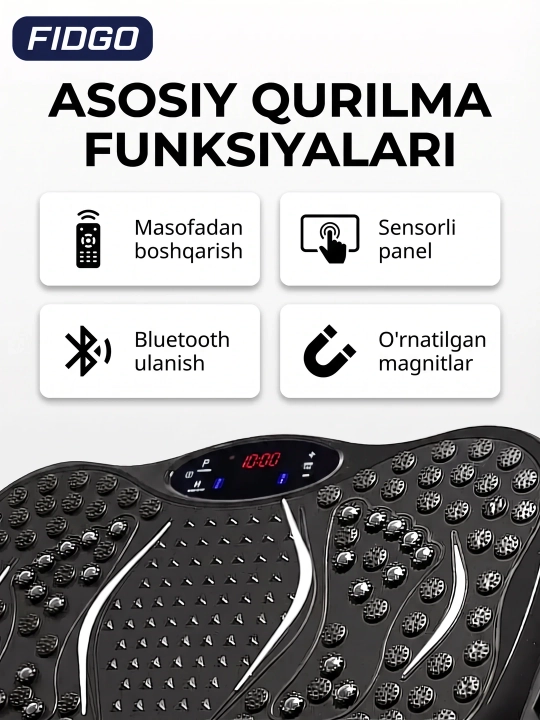 Vibroplatforma FIDGO, ozish va massaj uchun trenajyor, Bluetooth va pult bilan