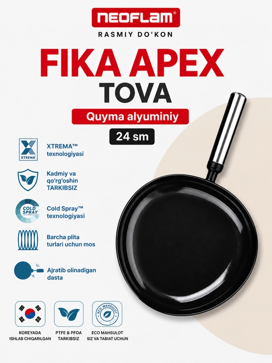 Neoflam Fika Apex tovasi 24 sm, keramik tovasi, yopishishga qarshi, induksion - 