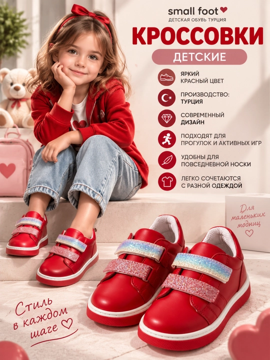 Кроссовки, красный small foot, детская обувь Турция - 