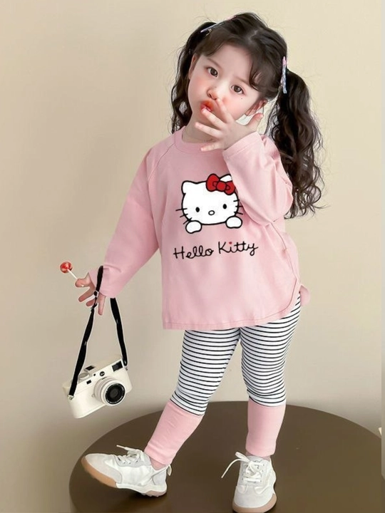 Hello Kitty qiz bola uchun kiyim to‘plami - uzun yengli va yengil shimli kostyum