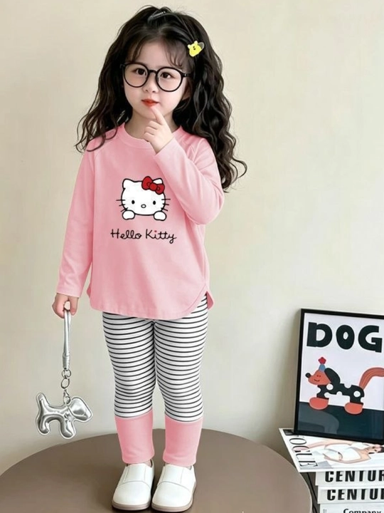 Hello Kitty qiz bola uchun kiyim to‘plami - uzun yengli va yengil shimli kostyum