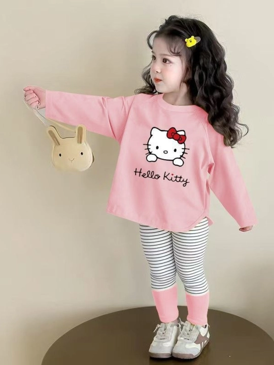 Hello Kitty qiz bola uchun kiyim to‘plami - uzun yengli va yengil shimli kostyum
