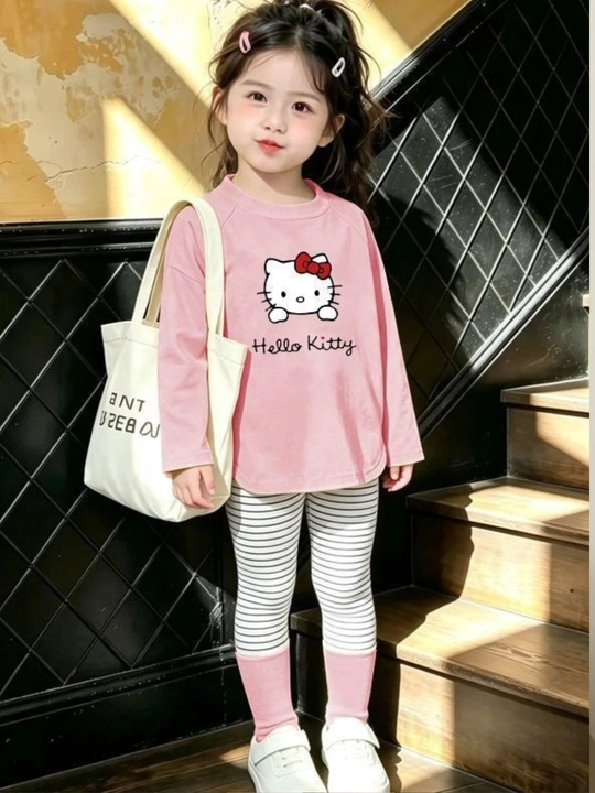 Hello Kitty qiz bola uchun kiyim to‘plami - uzun yengli va yengil shimli kostyum
