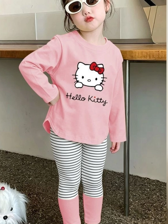 Hello Kitty qiz bola uchun kiyim to‘plami - uzun yengli va yengil shimli kostyum