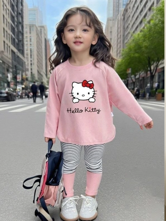 Hello Kitty qiz bola uchun kiyim to‘plami - uzun yengli va yengil shimli kostyum