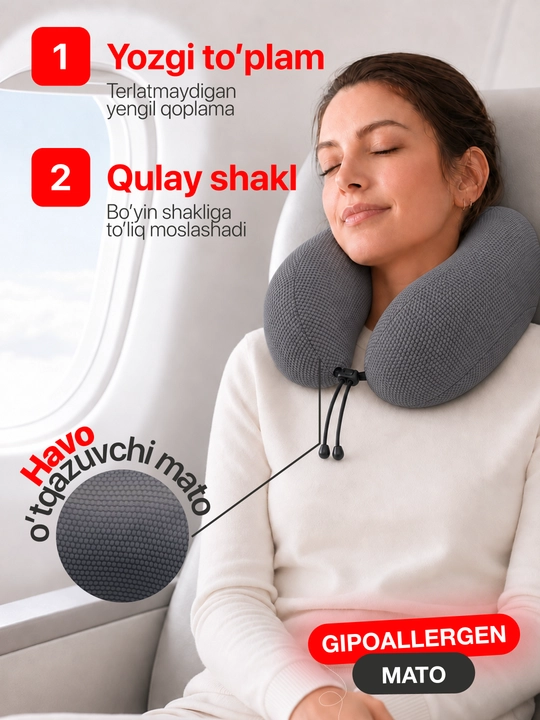 Подушка для шеи Memory Foam ортопедическая, дорожная U-образная, для путешествий и офиса
