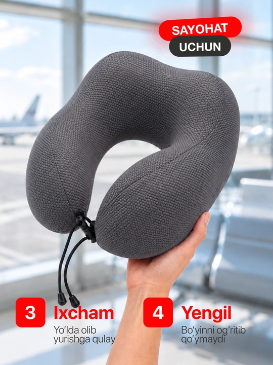 Подушка для шеи Memory Foam ортопедическая, дорожная U-образная, для путешествий и офиса