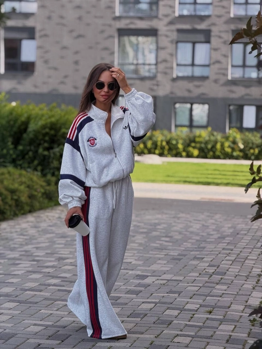 Ayollar uchun sport kostyumi dvoyka, oversize olimpiyka va keng shim, 2 ip XB trikotaj - 